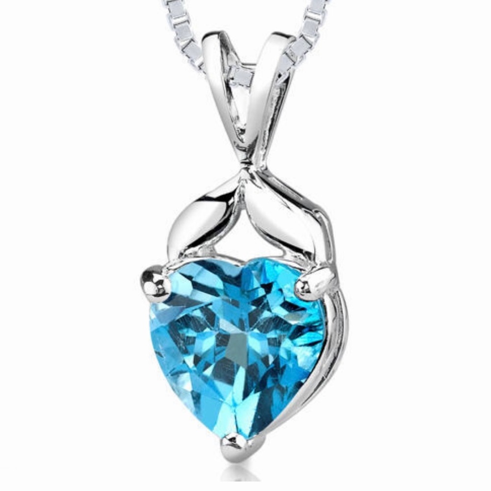 Swiss Blue Topaz Pendant Sterling Silver 3 Carat